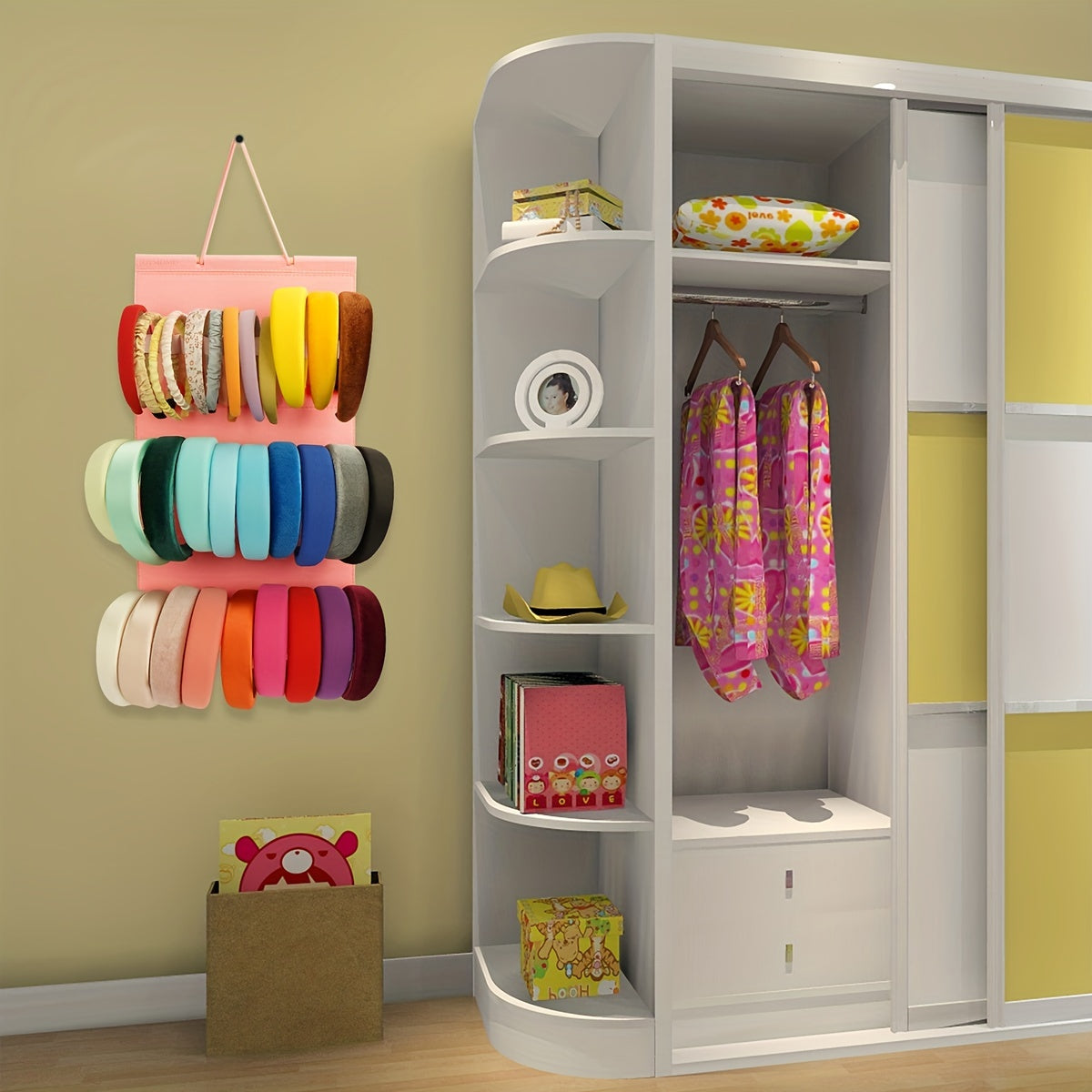 Organizador de diadema de fieltro para colgar, almacenamiento y soporte para accesorios de cabello