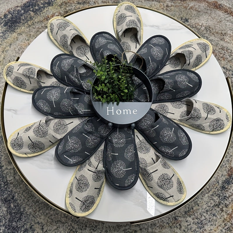 8 Pairs Women's Linen Home Slippers Gray White EVA Soles All Seasons