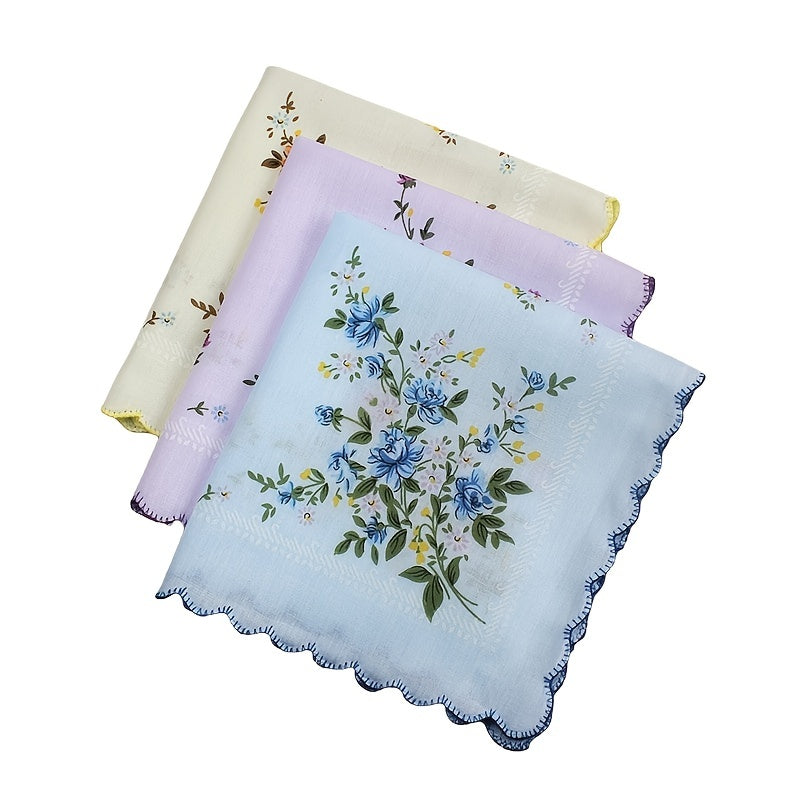 Set of 10 Vintage Floral Cotton Handkerchiefs for Women Lightweight Machine Washable for Weddings and Fashion