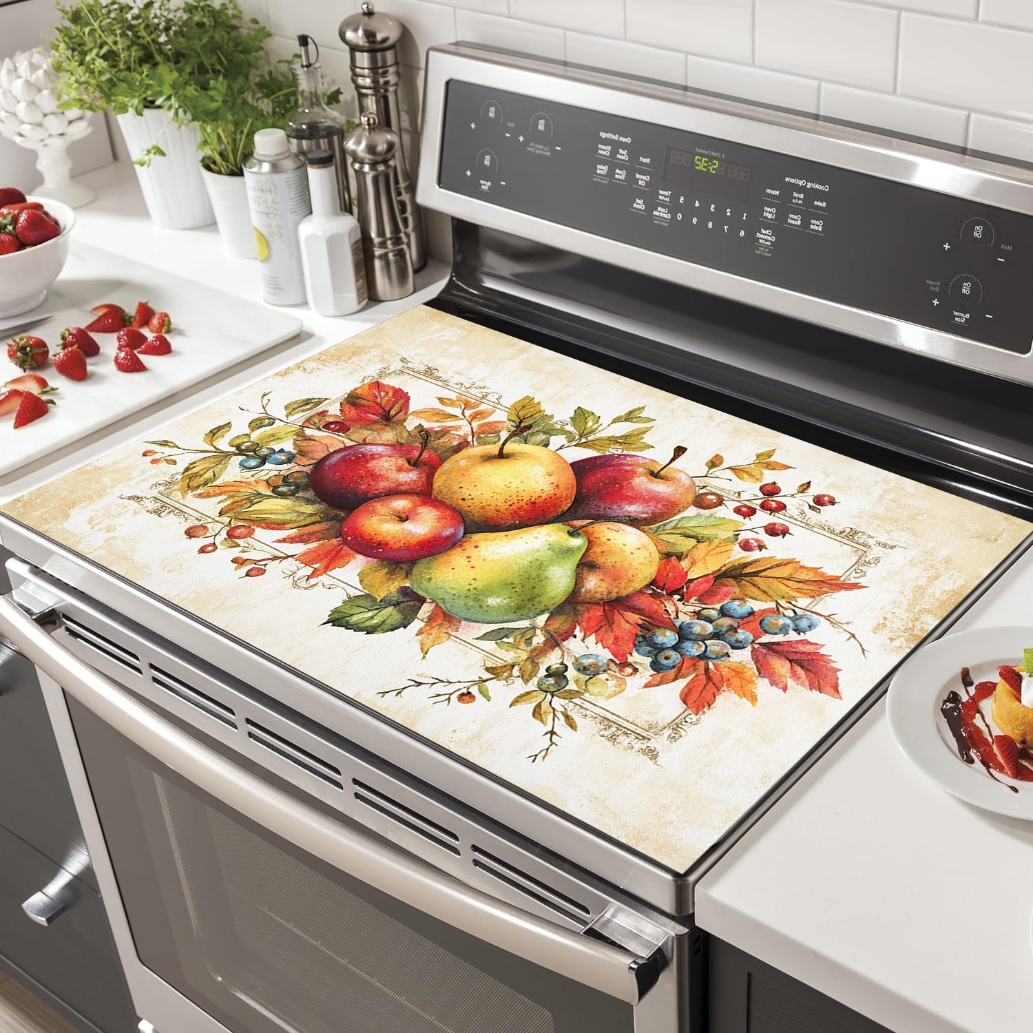 Fruit-Themed Gas Stove Top Panel Durable Heat Scratch Resistant Modern Kitchen