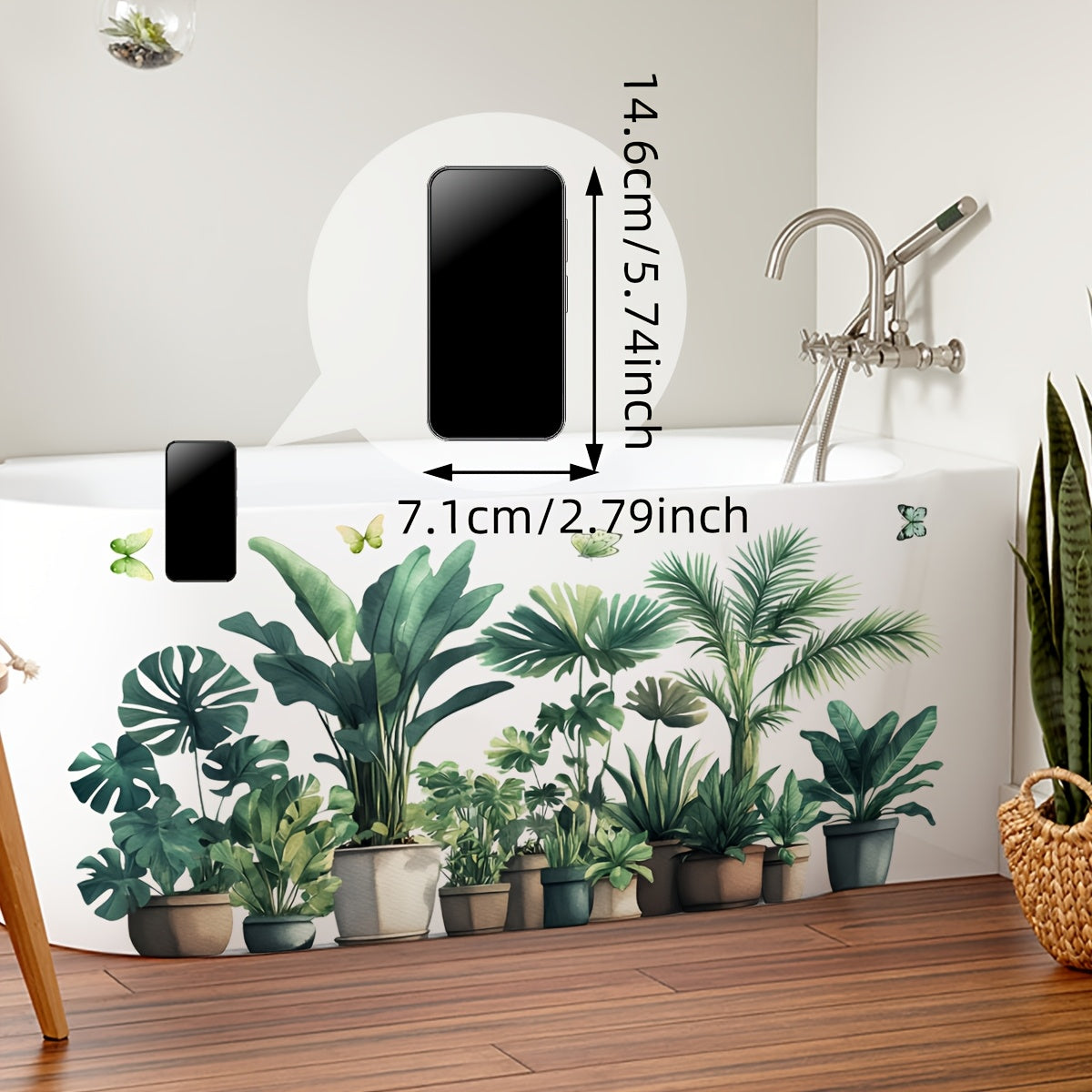 Adhesivo de pared con motivos de vegetación y mariposas para decoración de baño 30x90cm