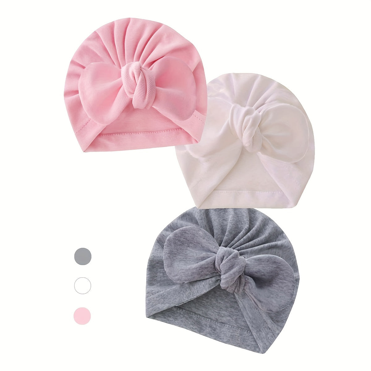 Set of 3 Infant and Newborn Cotton Baby Hats with Soft Tie Head Covers for Daily Casual Wear