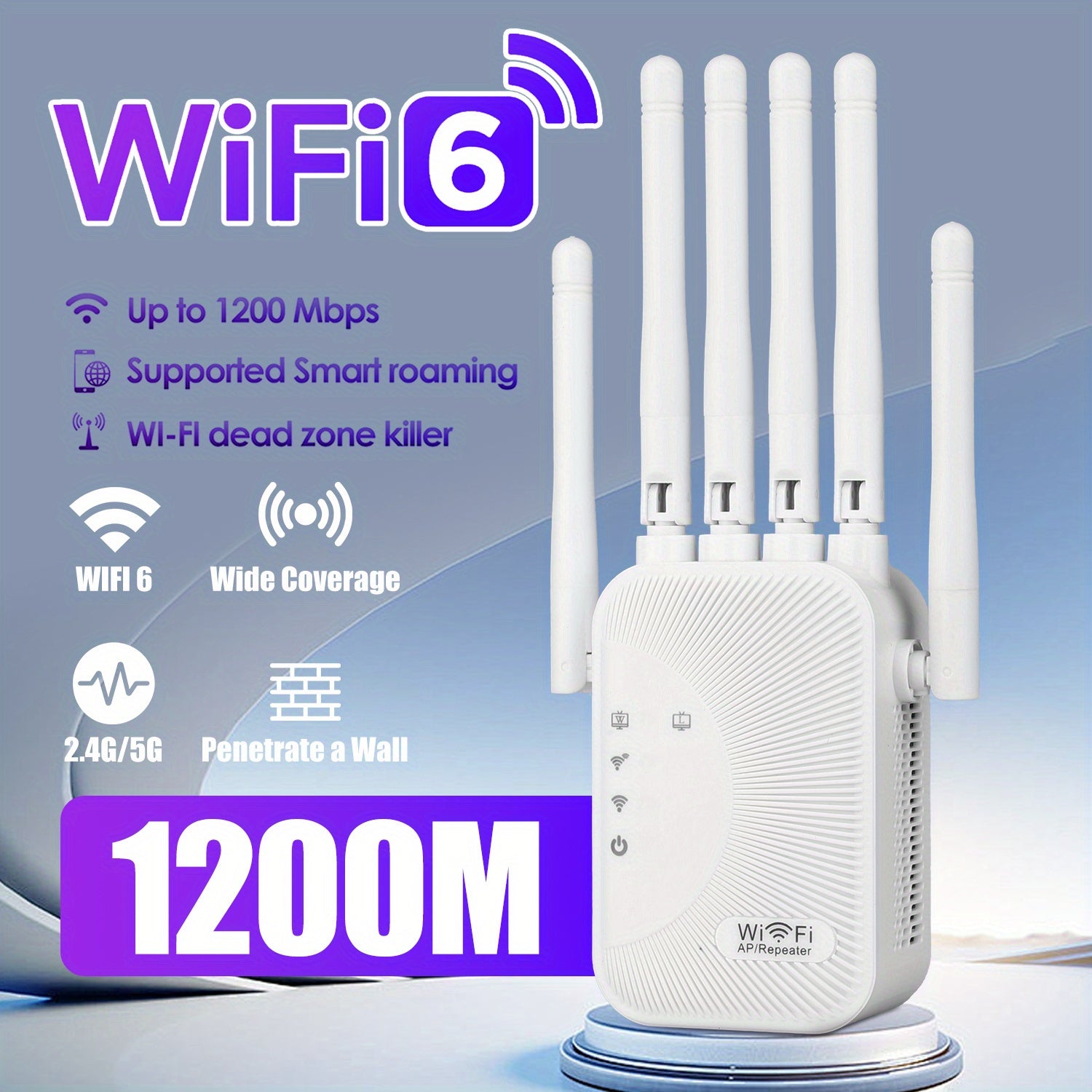 WiFi Signal Extender 1200Mbps Dual Band WiFi 6 with 6 Antennas for Home and Business