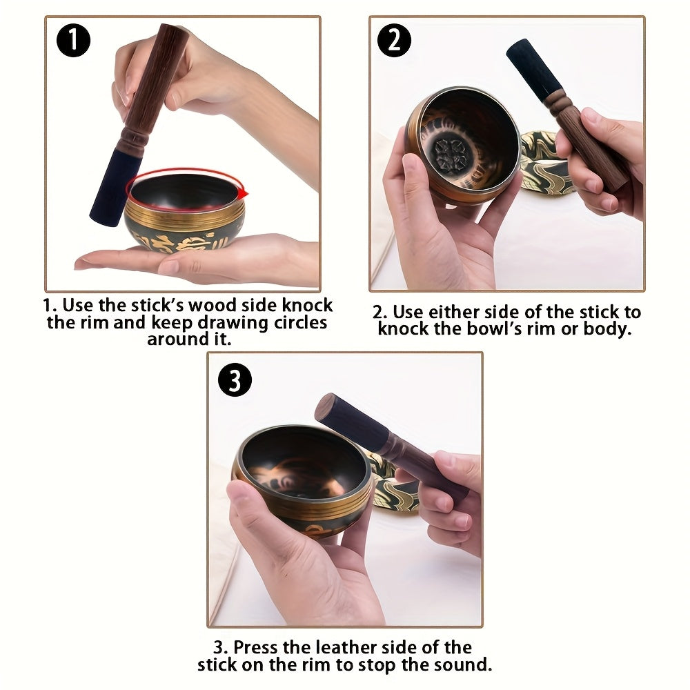 Copper Singing Bowl Set with Hammered Design for Yoga Meditation Chakra Balancing