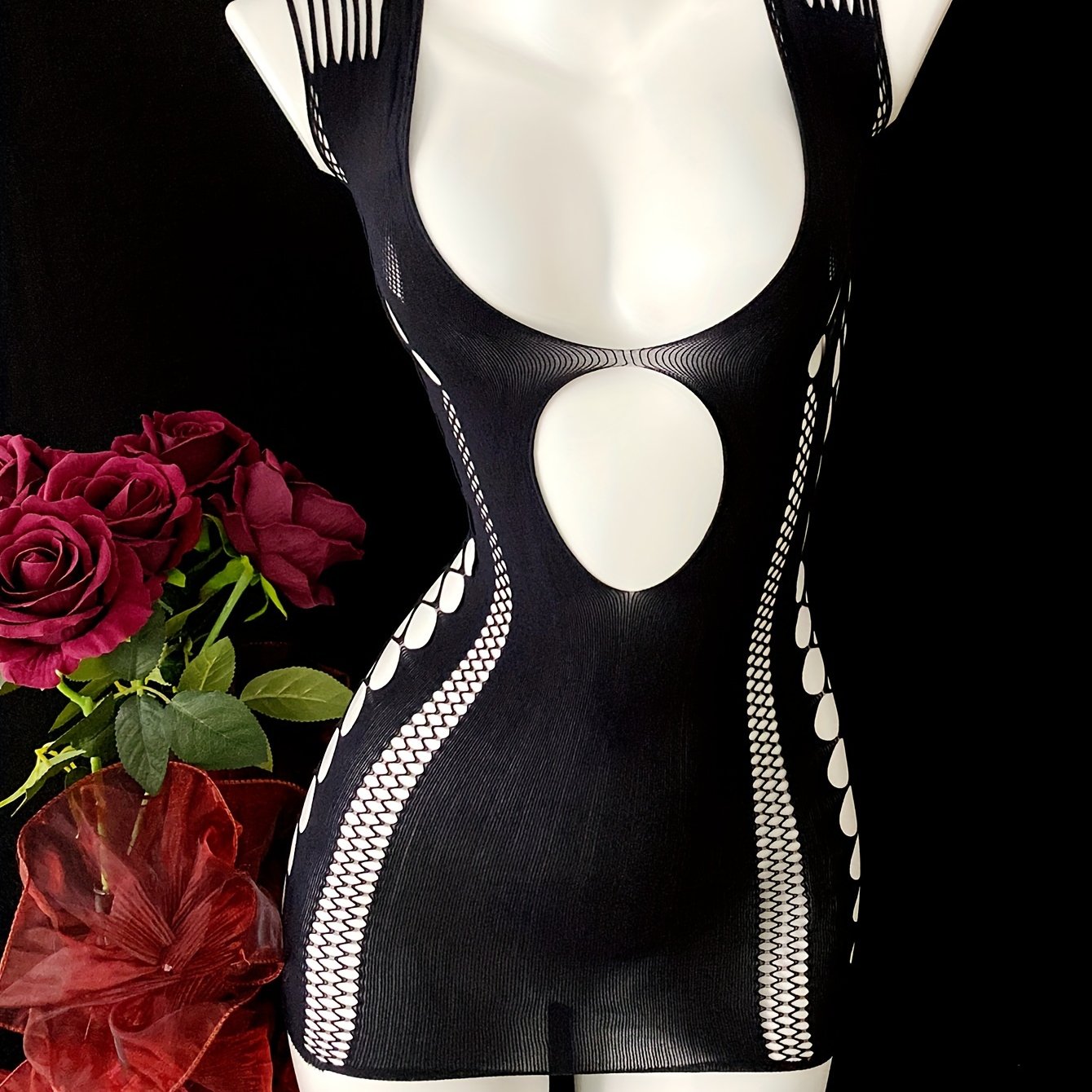 Women's Fishnet Bodycon Dress for Music Festivals and Summer Parties Solid Color Polyamide Elastane