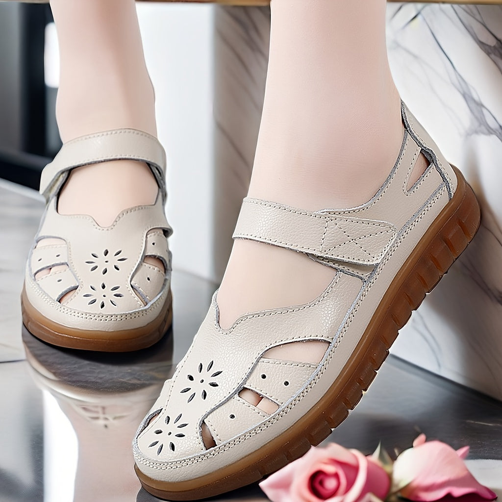 Women's Casual Platform Sandals with Floral Cut-Out Design Breathable Soft Sole Summer