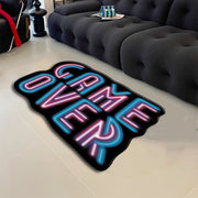 3D Fluorescent Lettering Area Rug Game Over Design Plush Anti-Slip Machine Washable Floor Mat for Living Room Bedroom Game Room