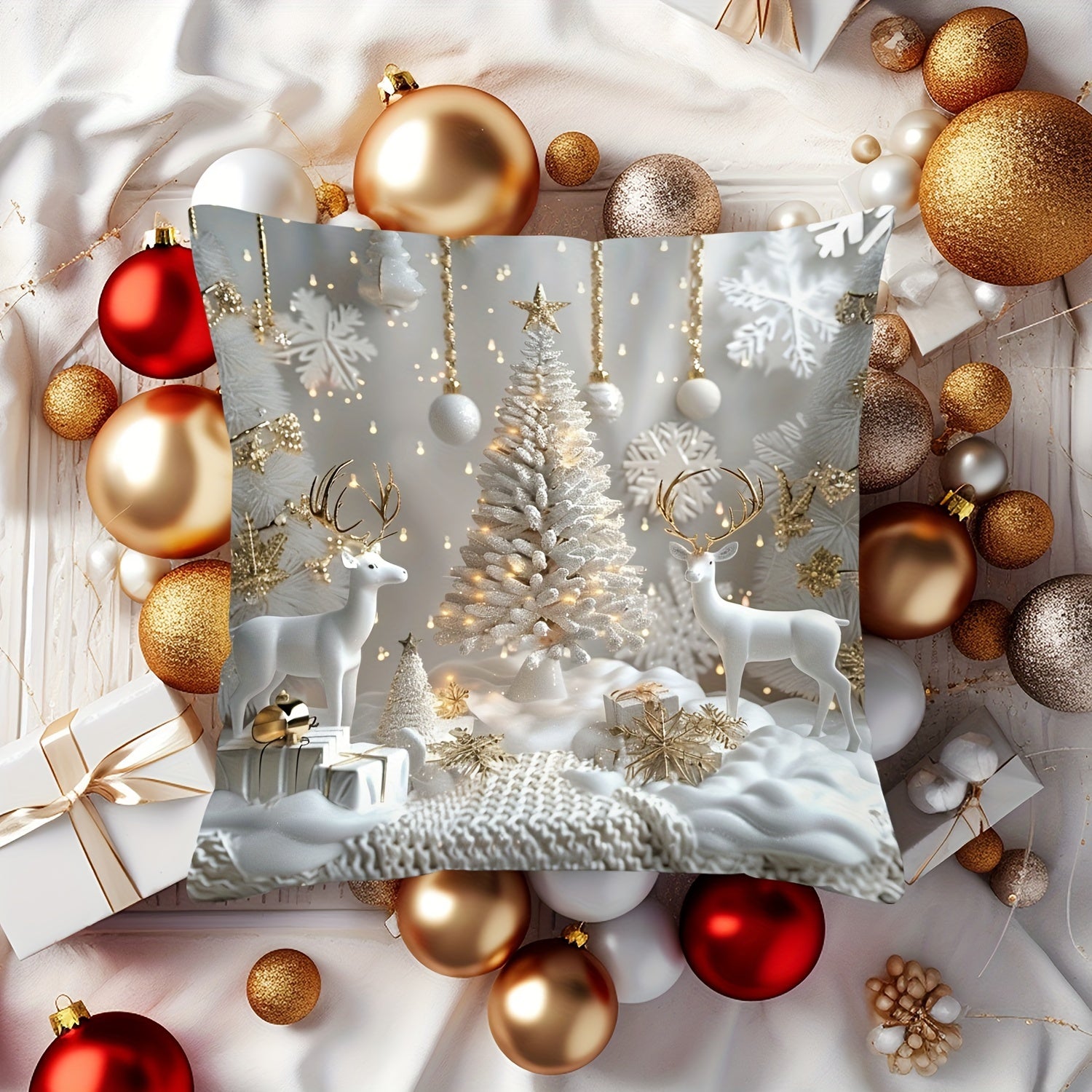 Christmas Snowmen Pillow Cover 44.96cm Square Sofa Living Room Bedroom Decor