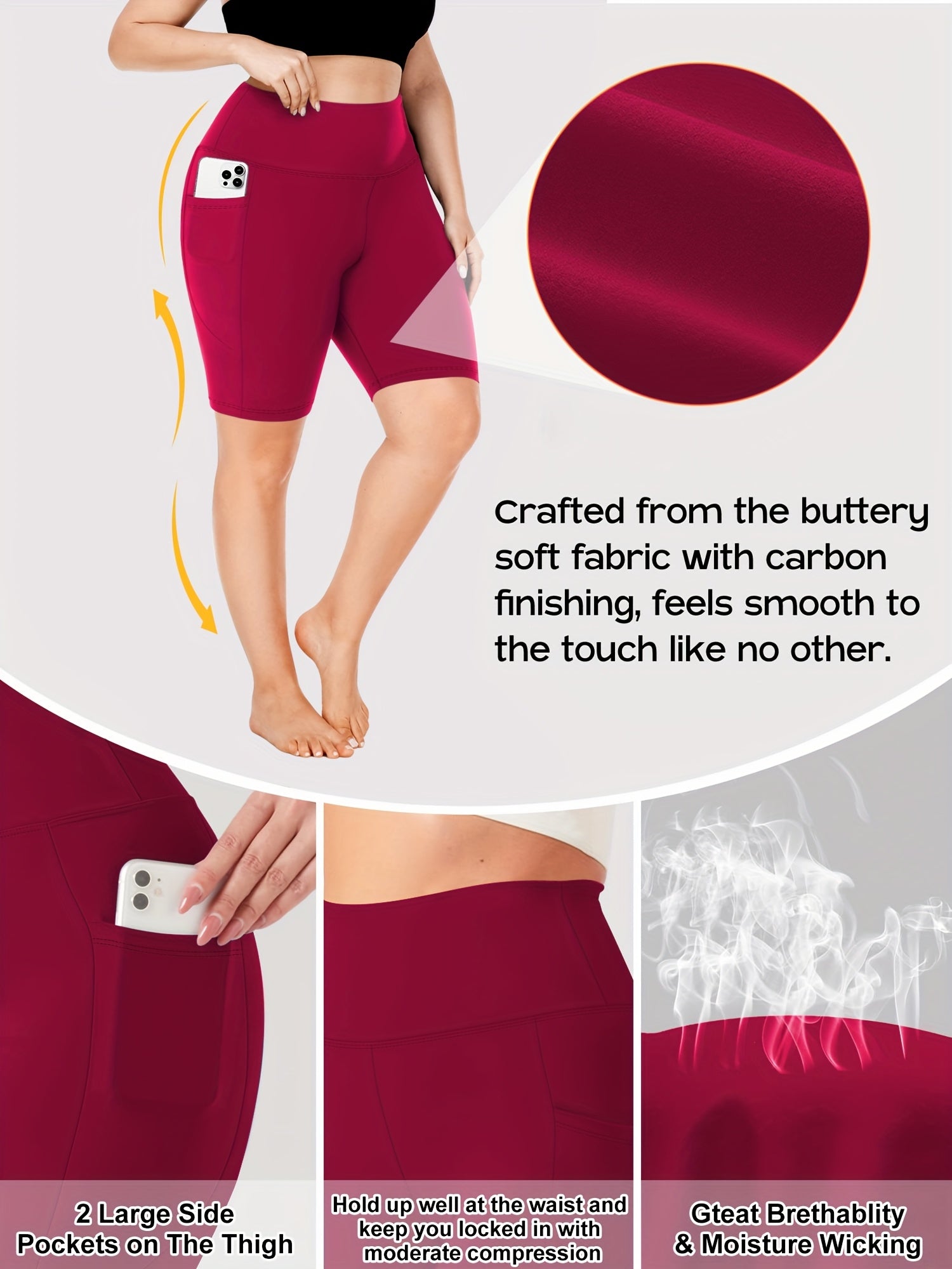 Plus Size Women High Waist Bermuda Shorts with Pockets Satin Knit