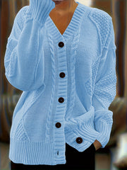 Plus Size Solid Color Button Drop Twisted Cardigan Casual Long Sleeve Sweater Women