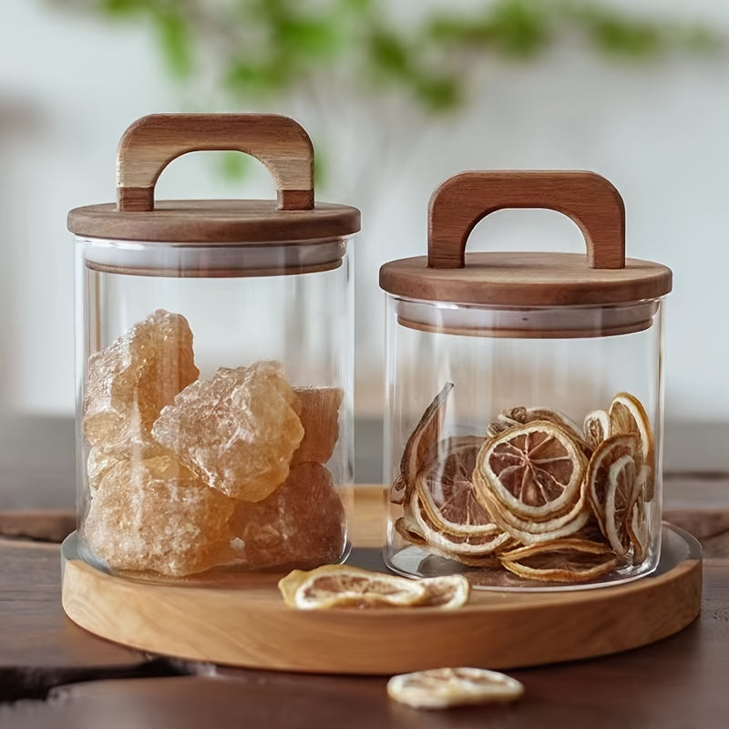 Glass Storage Jar with Wooden Lid 27oz 800mL Food Coffee Tea Organizer