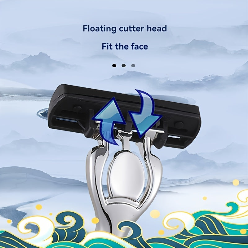 Juego de maquinillas de afeitar manual de acero inoxidable de 3 capas para hombres con hojas de repuesto