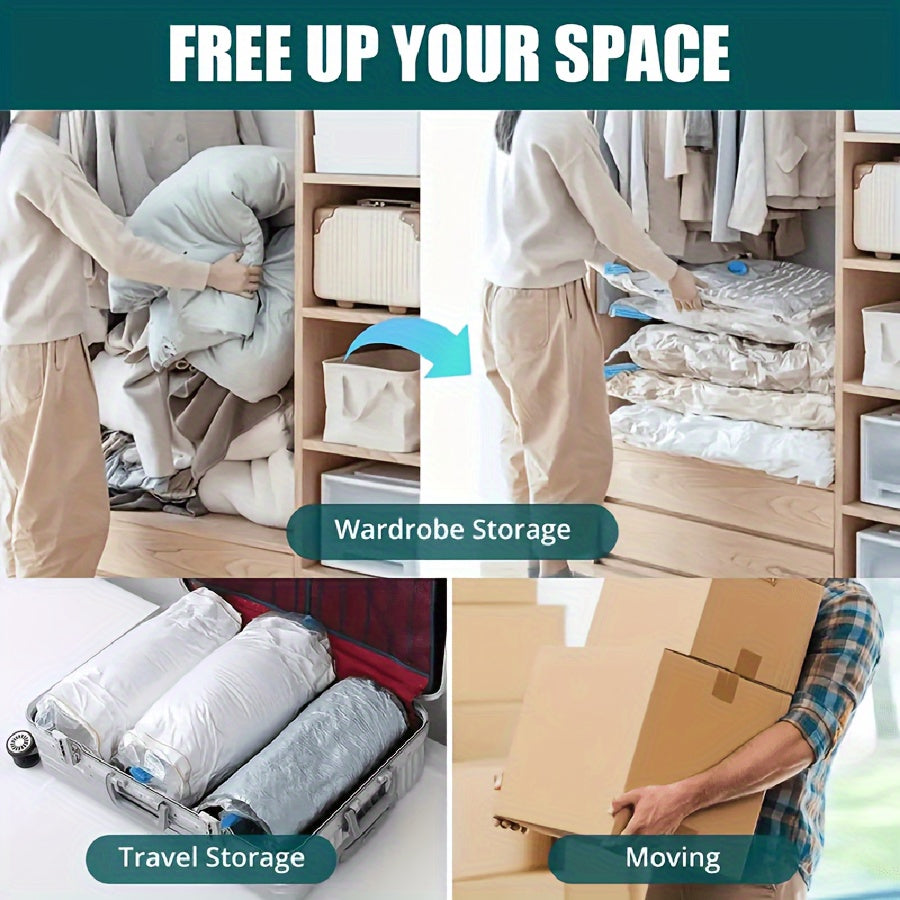 Set of 4 Large Vacuum Sealable Quilt Storage Bags with Manual Pump for Bedding and Closet Organization