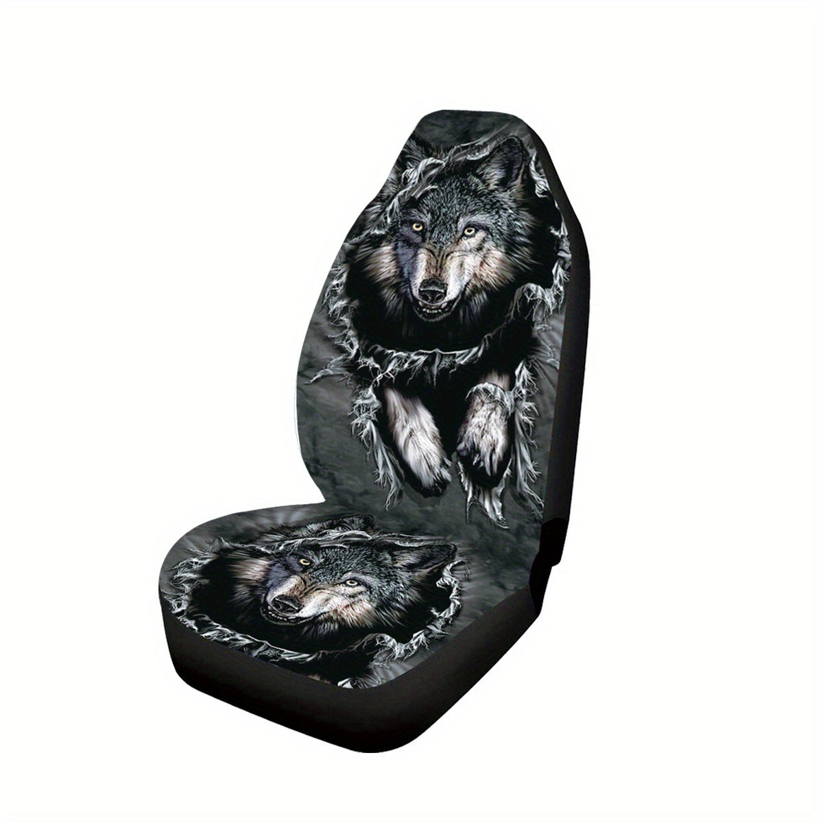 Universal Denim Seat Cover With Wolf Print for Car Interior