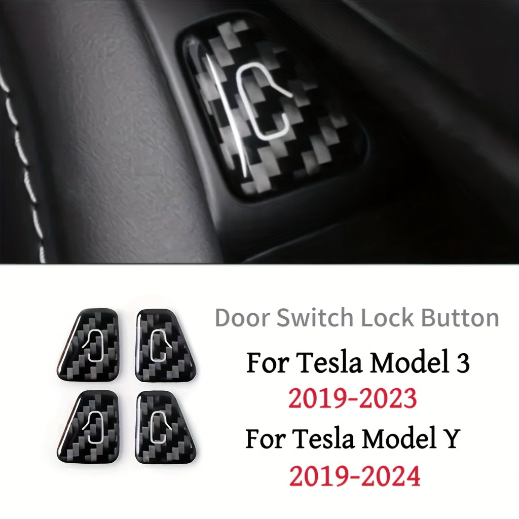 4PCS Carbon Fiber Door Lock Switch Cover Trim for Tesla Model 3 Y Interior