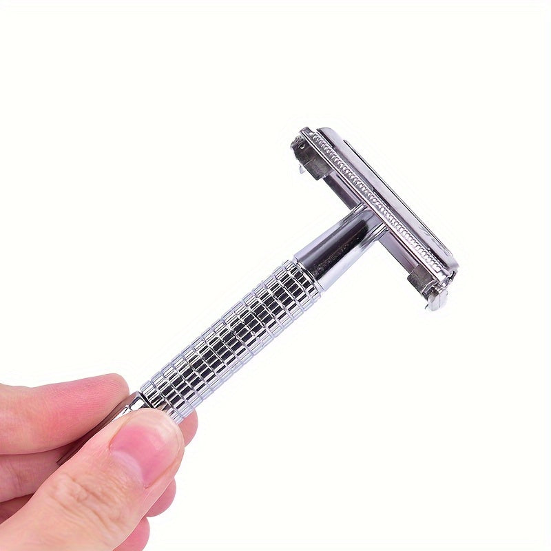 Men's Stainless Steel Double Edge Safety Razor with Handle and Blade