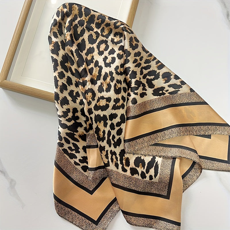Leopard Print Polyester Scarf 70cm Versatile Headwear Fashion Accessory