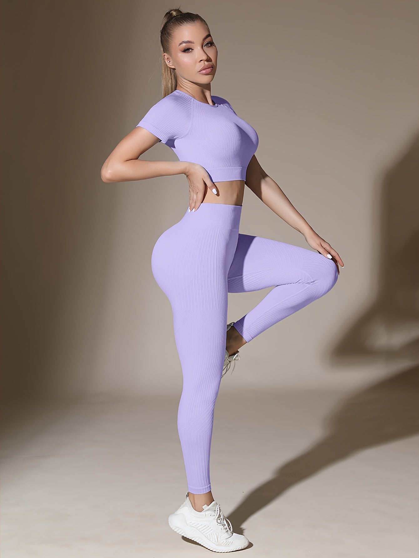 Women's Activewear Set for Workout and Running Breathable Yoga Top High Waist Leggings Solid Color