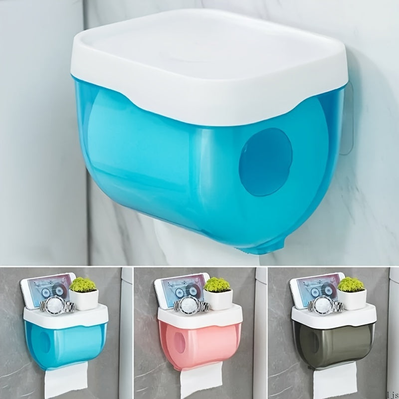 Waterproof Wall-Mounted Tissue Holder with Drawer and Shelf for Bathroom