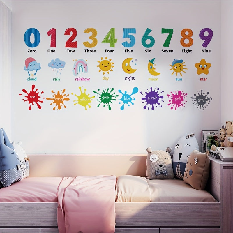 Colorful Educational Alphabet and Weather Wall Stickers for Classroom Bedroom Game Room