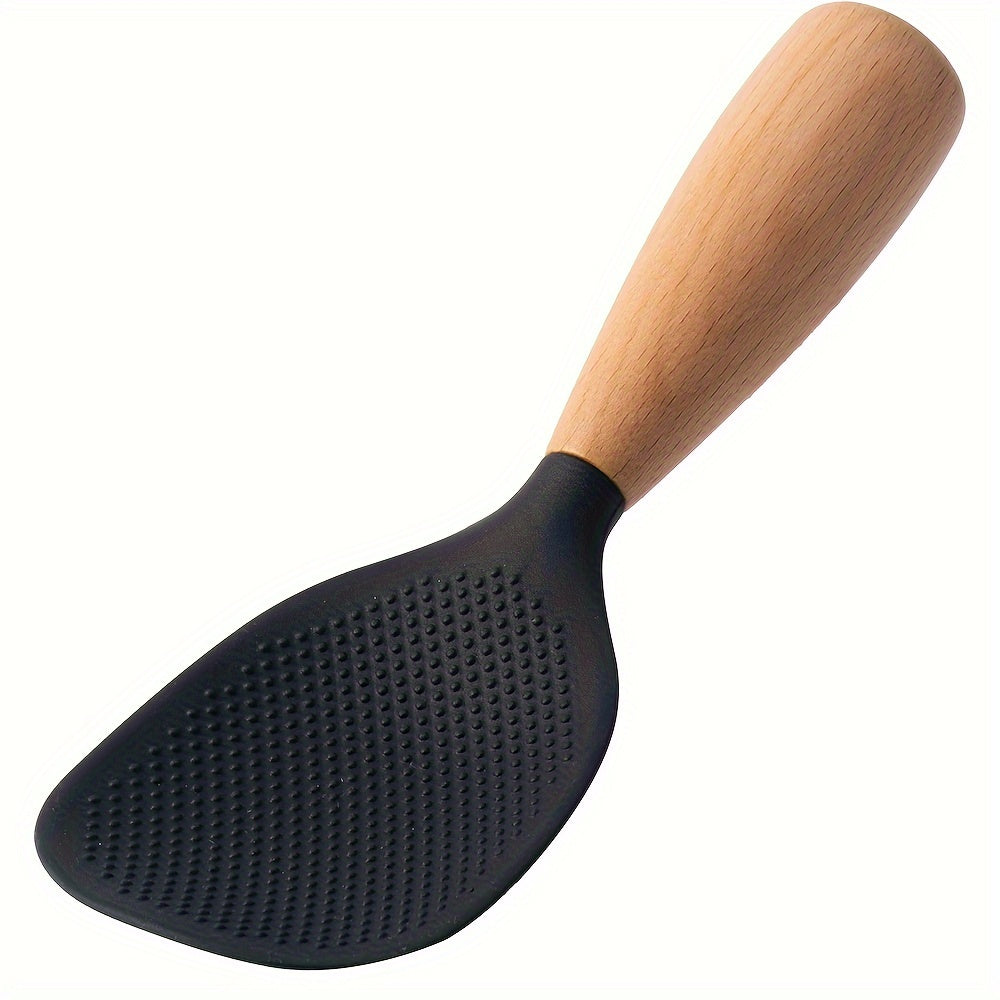 Heat Resistant Silicone Cooking Spoon with Wooden Handle for Non-Slip Kitchen Use