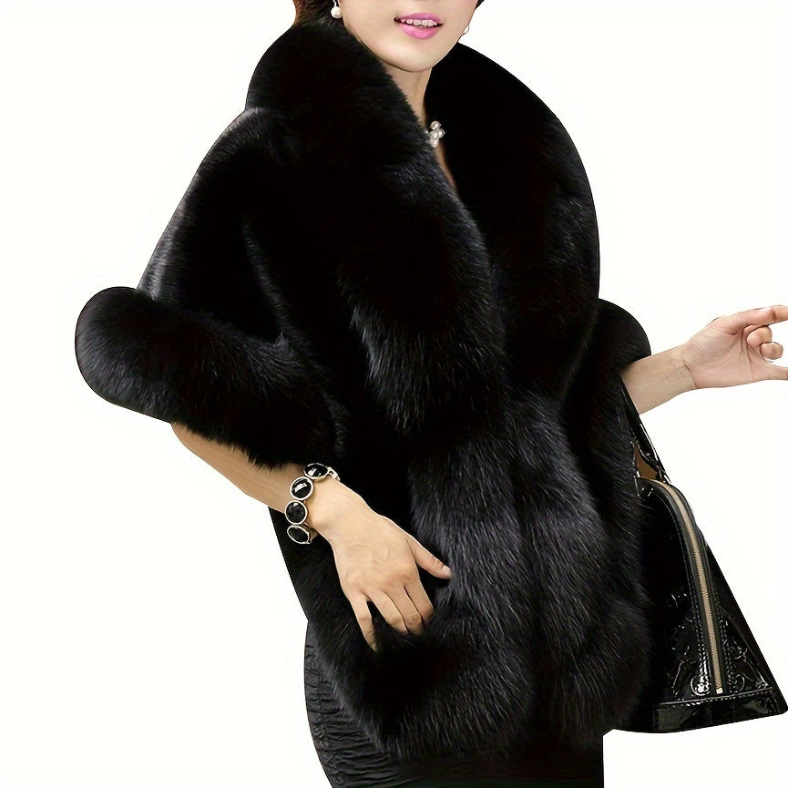 Women's Black Shawl with White Trim for Evening Events Polyester Elegant Woven