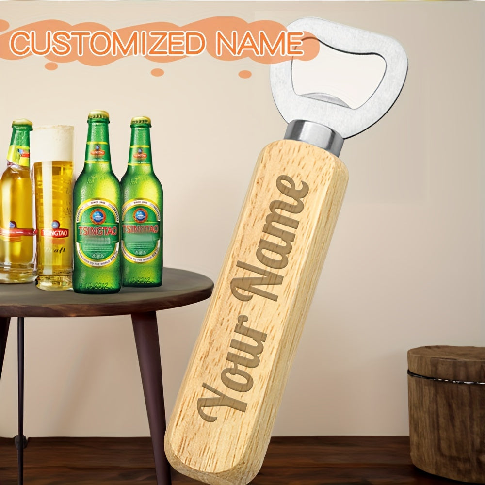 Abrebotellas de cerveza de madera grabada personalizada con hoja de acero inoxidable