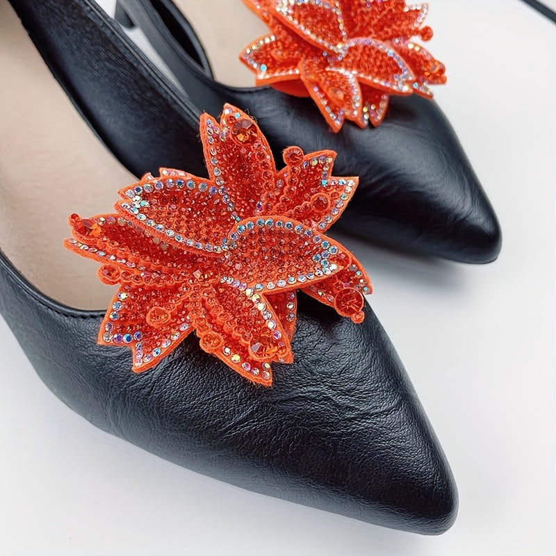 Women's Rhinestone Shoe Flowers 2pcs Detachable Buckles Dress Accessories
