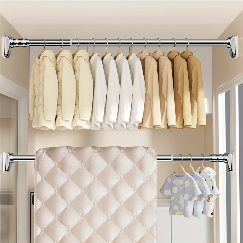 Contemporary Black Metal Spring Tension Rod for Windows, Closets, Bathrooms