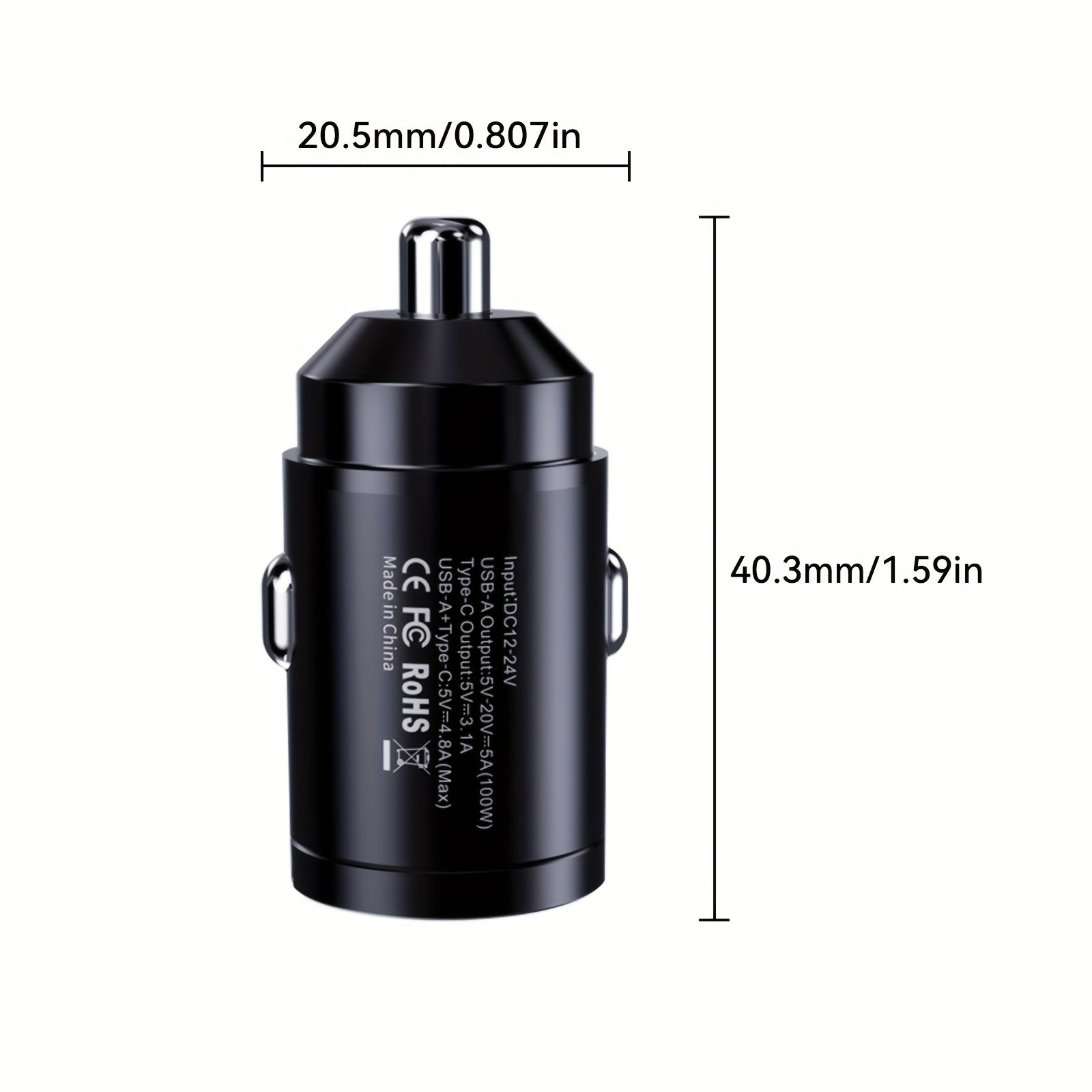 Mini USB Car Charger Dual Port 100W Fast Charging Metal Finish
