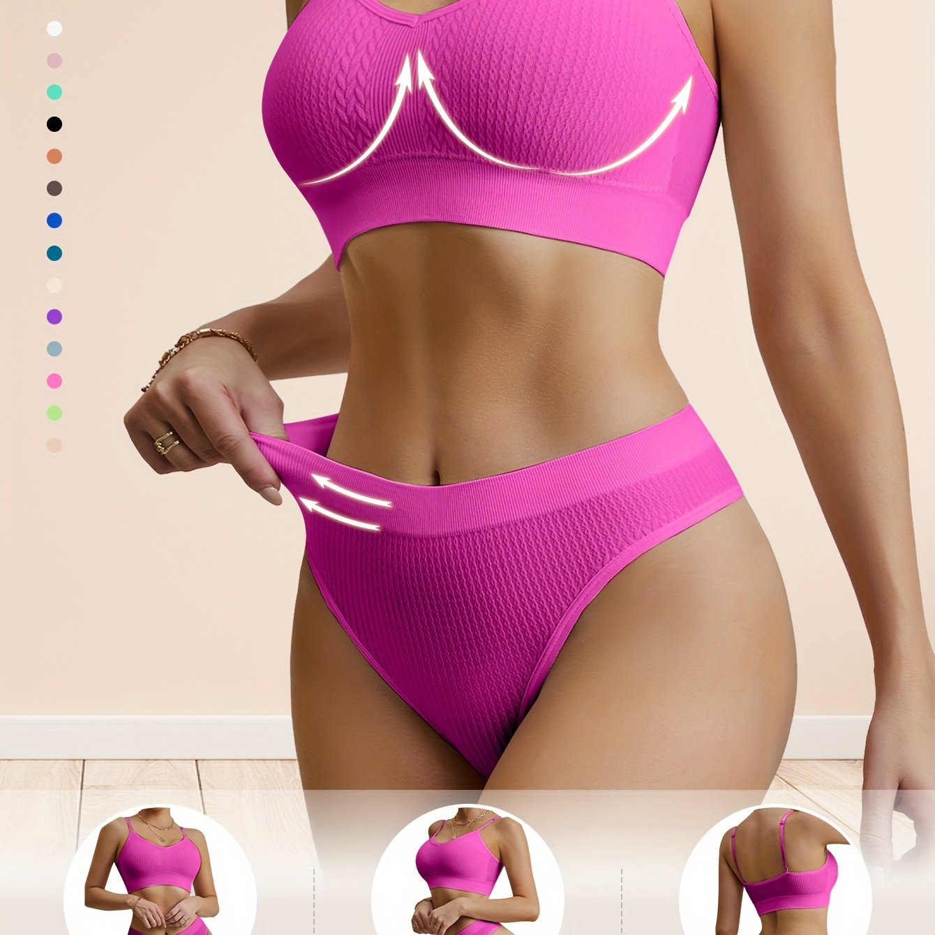 Женский комплект нижнего белья из двух предметов с пуш-ап бюстгальтером, без проволоки, сексуальными подтяжками и красивой отделкой спины.