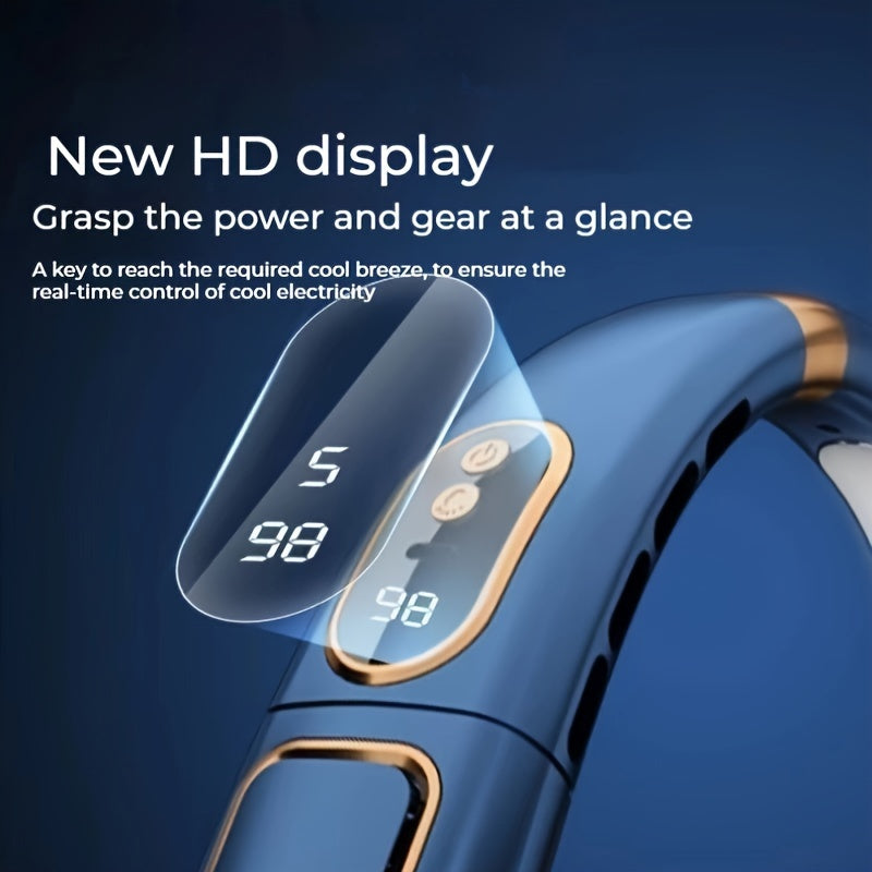 Rechargeable Neck Fan with Screen Display 5-Speed 360° Cooling for Travel Outdoor