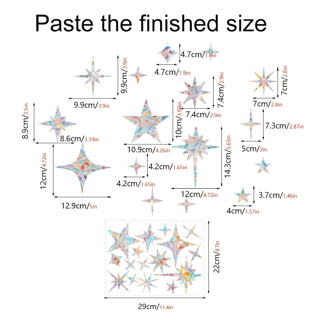 Rainbow Prism Static Cling Window Stickers Set with Glitter Star Moon Decals for Eid Decor