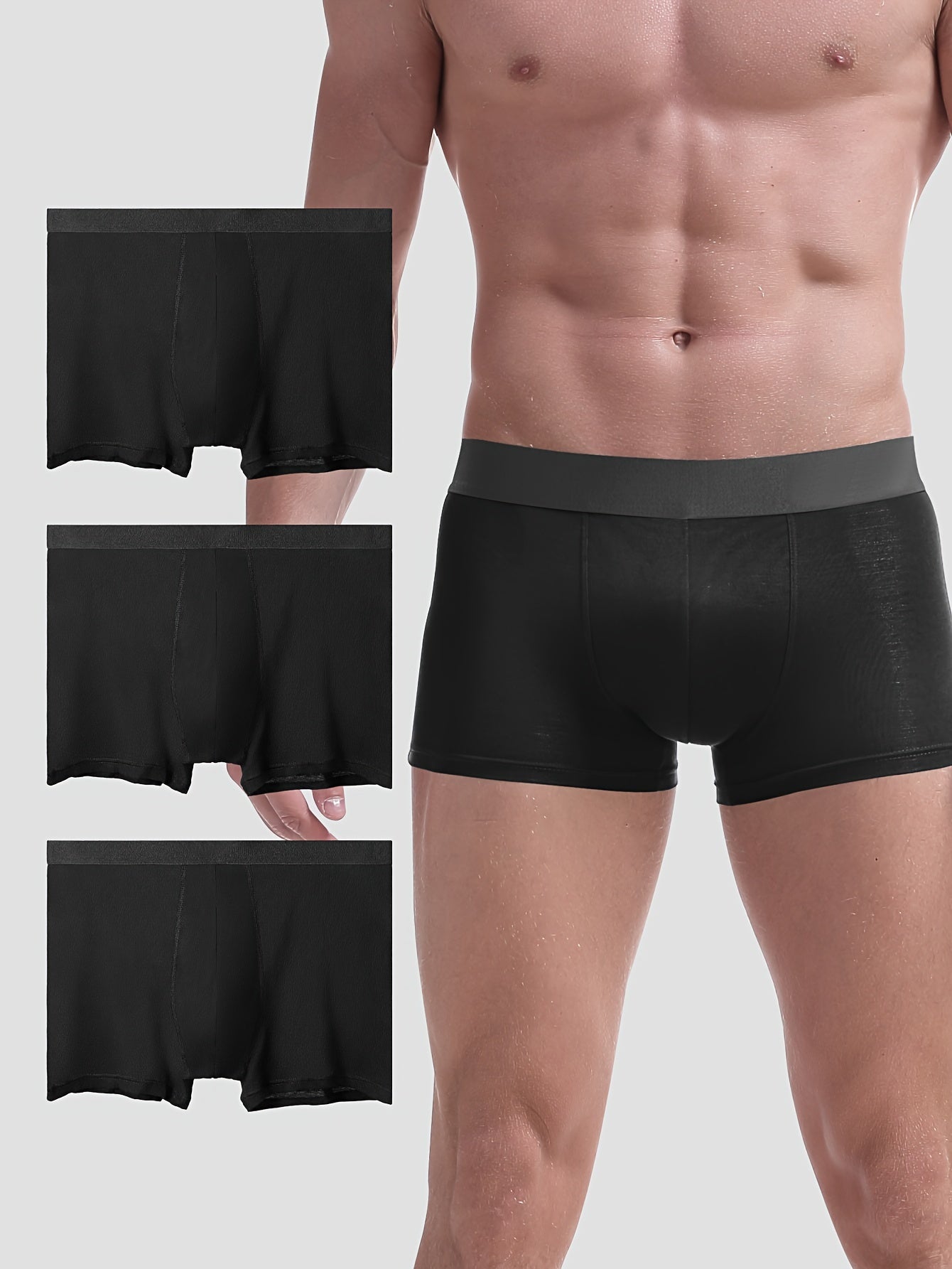 Men's Cotton Underwear 3 Pack Breathable Flat-Leg Style Solid Color