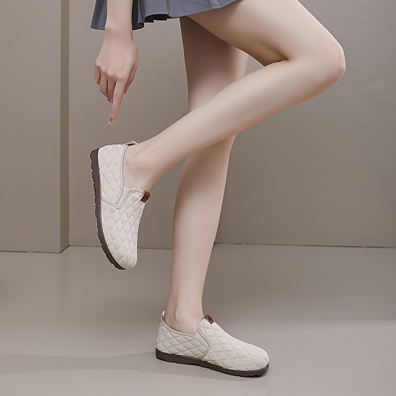 Women's Slip-On Loafers with Soft Sole and Quilted Brown Fabric