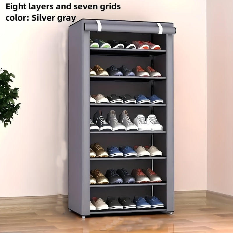 6-10 Layer Metal Shoe Rack with Dust-Proof Rolling Door Space-Saving Storage