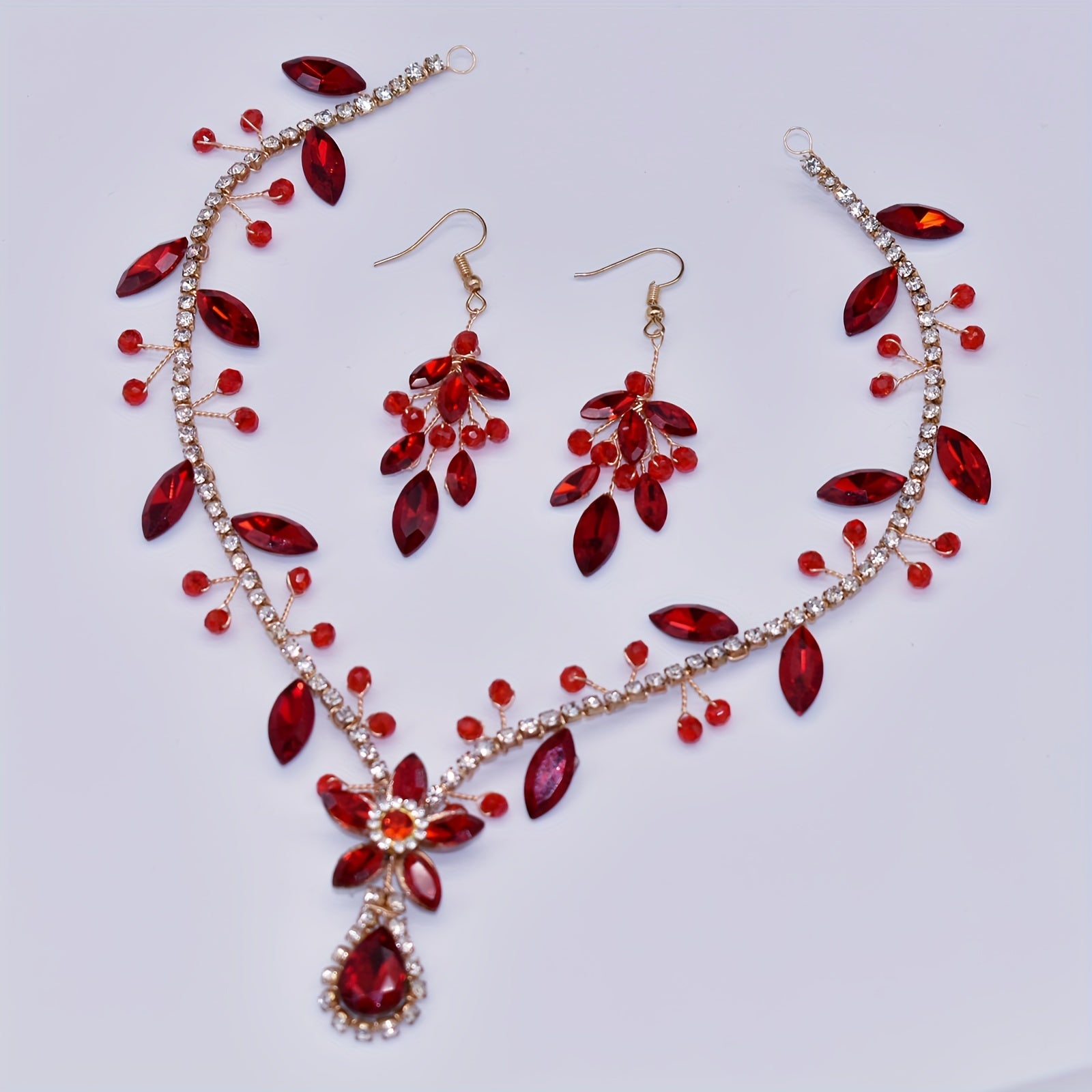 Set of Handmade Rhinestone Headbands with Artificial Crystals and Colorful Pendant Earrings