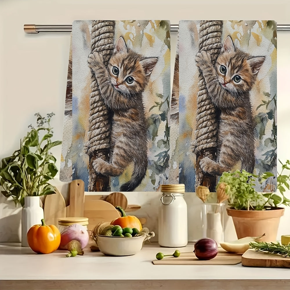 Juego de 2 toallas de cocina ultra suaves, absorbentes, 40x60 cm, diseño de gatito