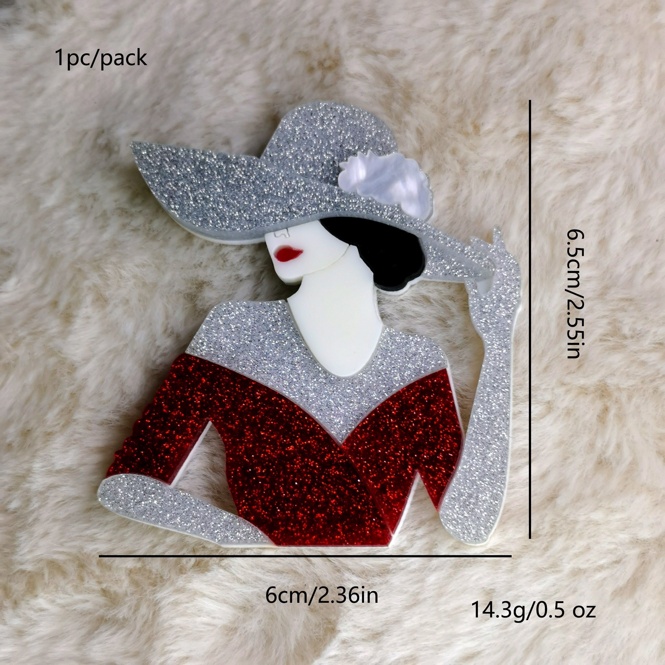 Vintage Fashion Ensemble with Silver Big Hat and Red Skirt