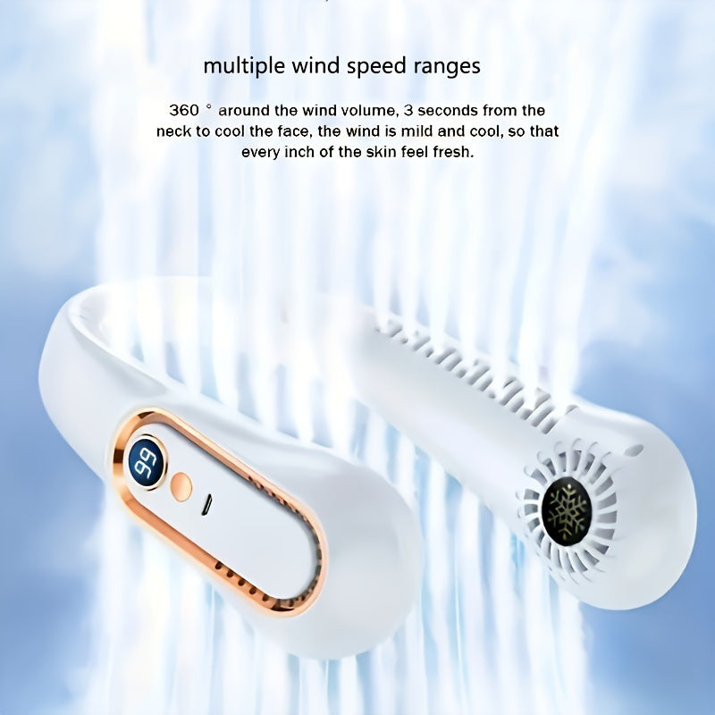 Перезаряжаемый шейный вентилятор с технологией без лопастей с 5-скоростной регулировкой, цифровым дисплеем, портативным личным охлаждающим устройством