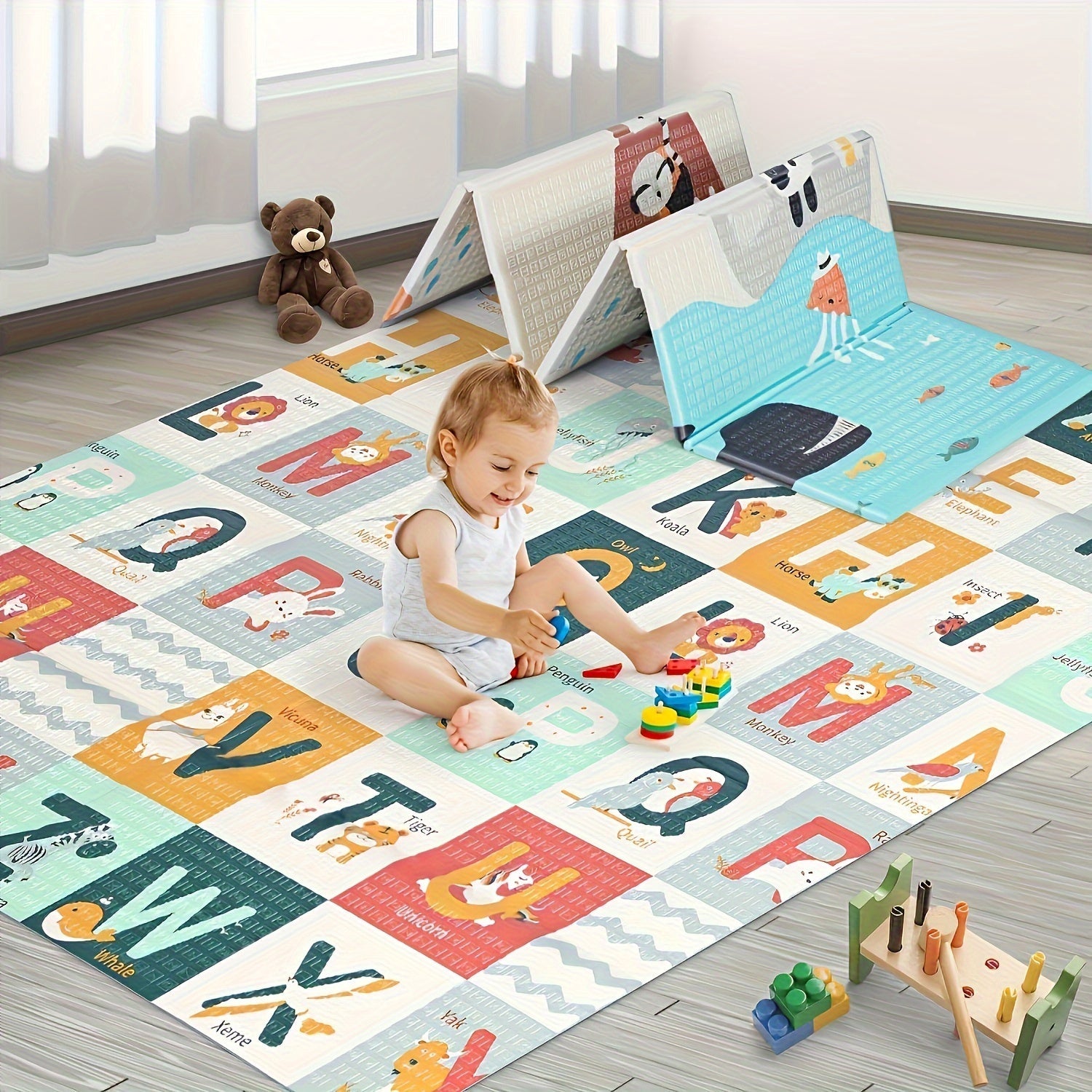 Large Reversible Baby Play Mat 180cm x 150cm Waterproof Non-Toxic Foam Educational
