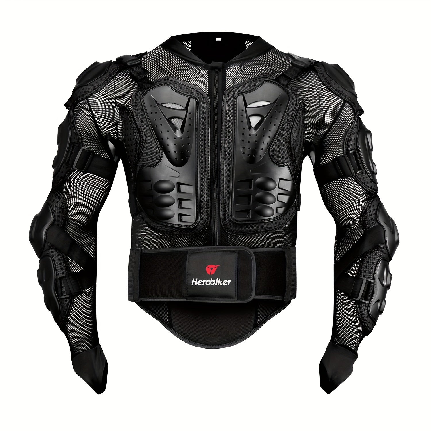 Unisex Black Motorcycle Armor Jacket Breathable Fabric Long Sleeve Zipper Riding Gear