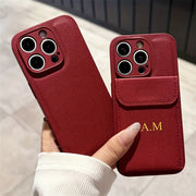 Golden Letter Faux Leather Phone Case for iPhone with Card Slot Shockproof Back Cover