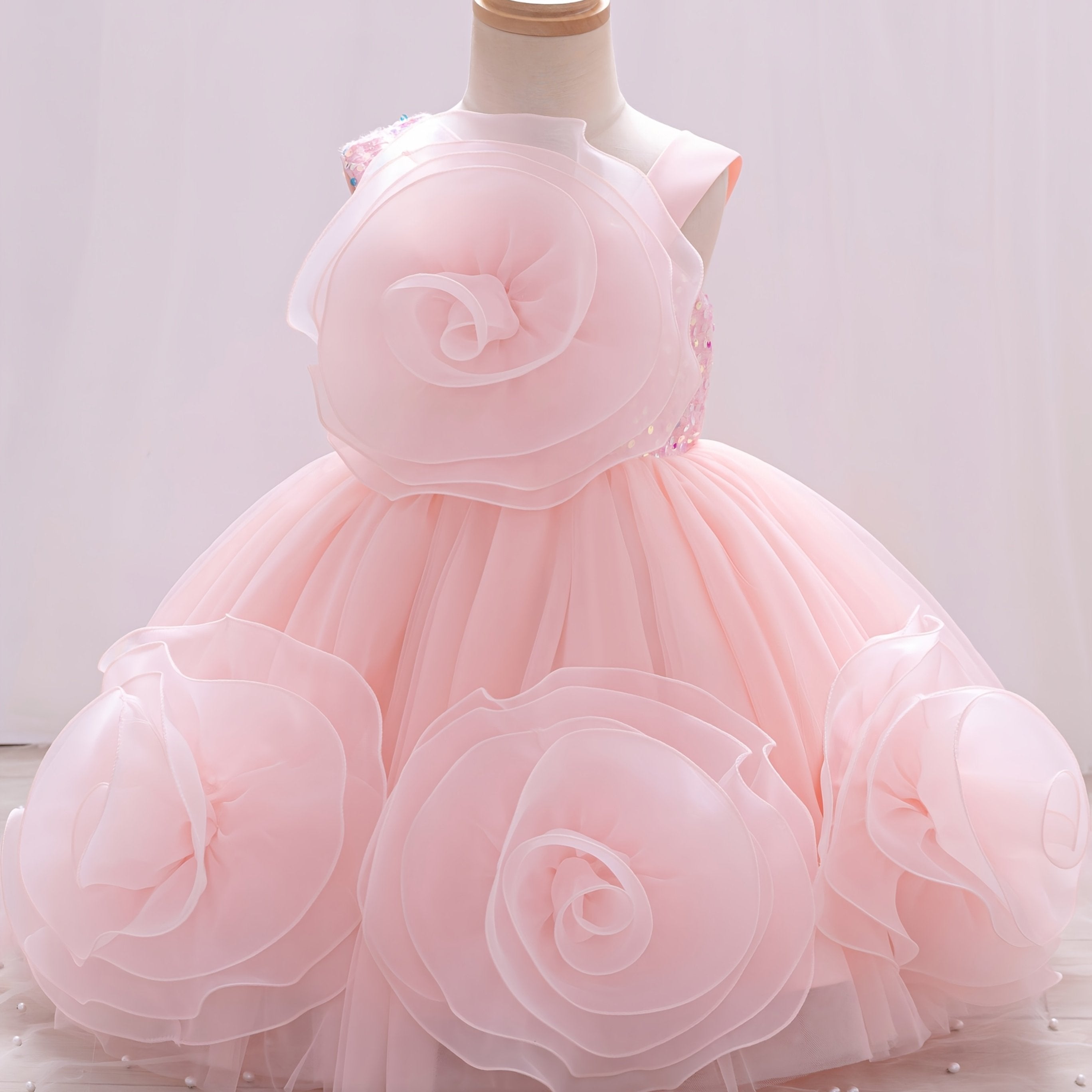 Girls Sleeveless Red Floral Dress for Young Girls Midi Fitted Party Piano Performance