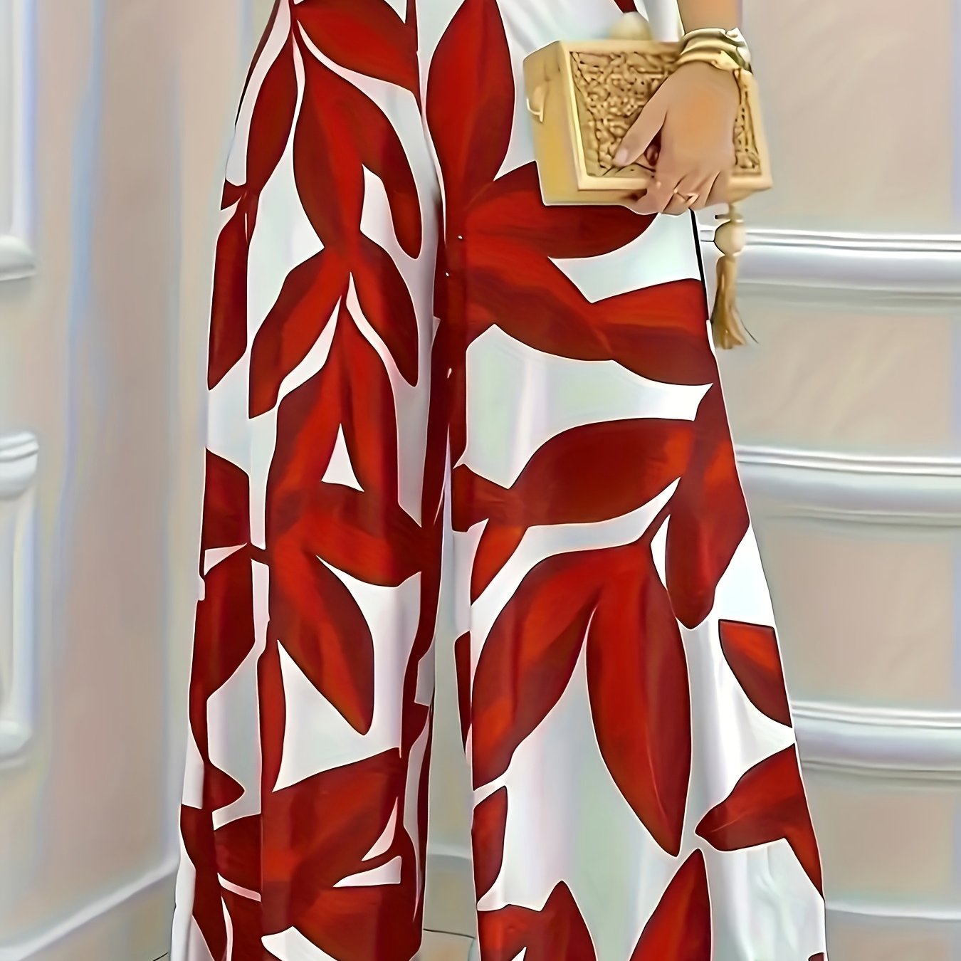 Women's Wide Leg Pants High-Waisted Tropical Print Summer Vacation Plus Size