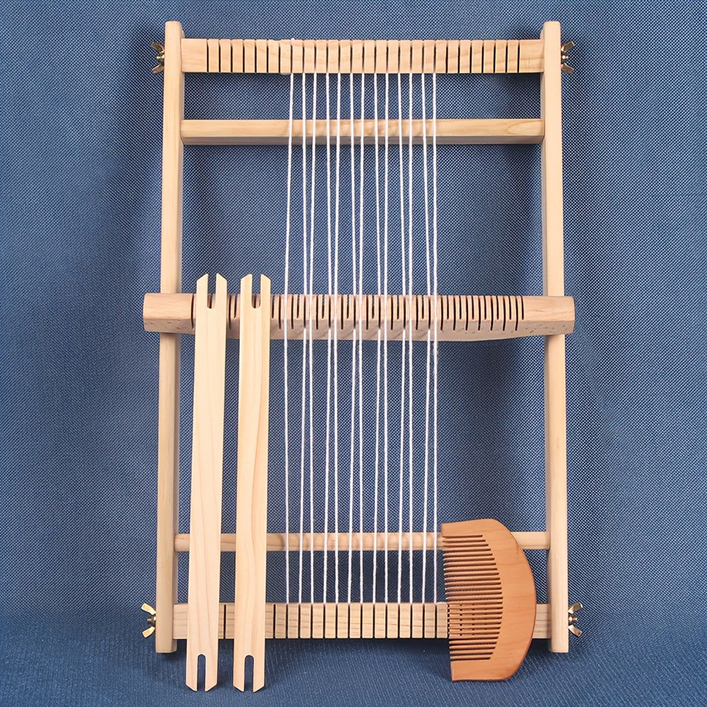 Handmade Wooden Weaving Loom Kit for DIY Tapestries and Carpets in Khaki