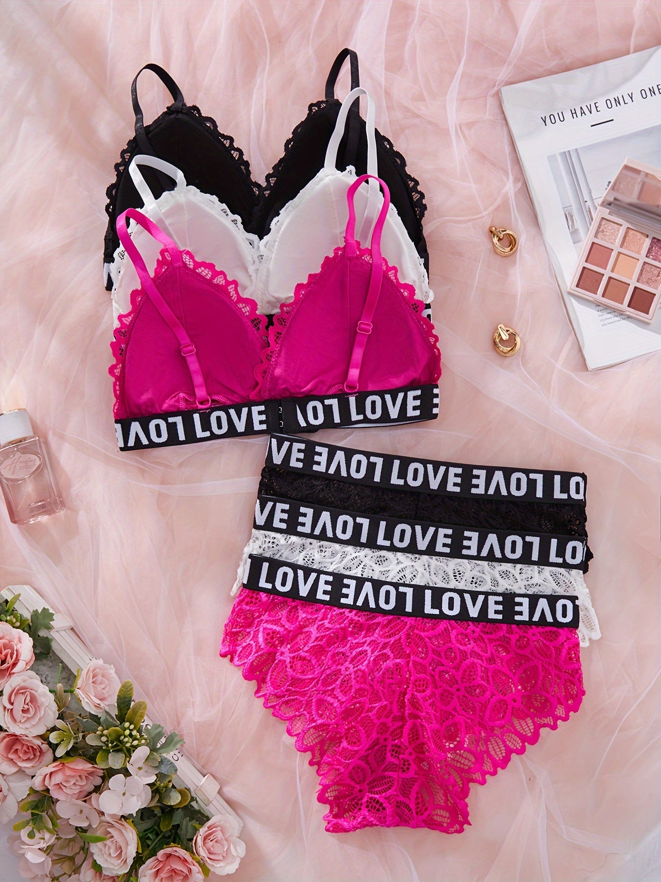 Lingerie Set with Lace and Sports Style, 6 Pieces, No Underwire