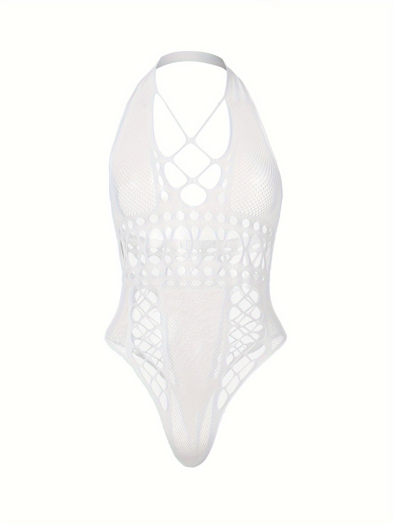 Women's Lace-Up Halter Neck Bodysuit with Mesh Details Lingerie