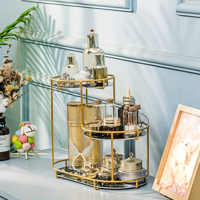 Metal Bathroom Organizer with Multiple Tiers and Display Shelf for Cosmetics and Toiletries