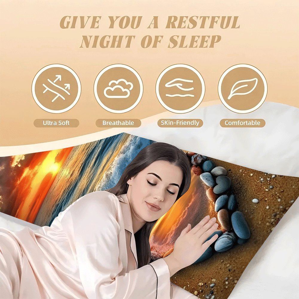 Valentine's Day Heart Beach Scene Plush Pillow Cover 137x51cm Decorative Cushion Case